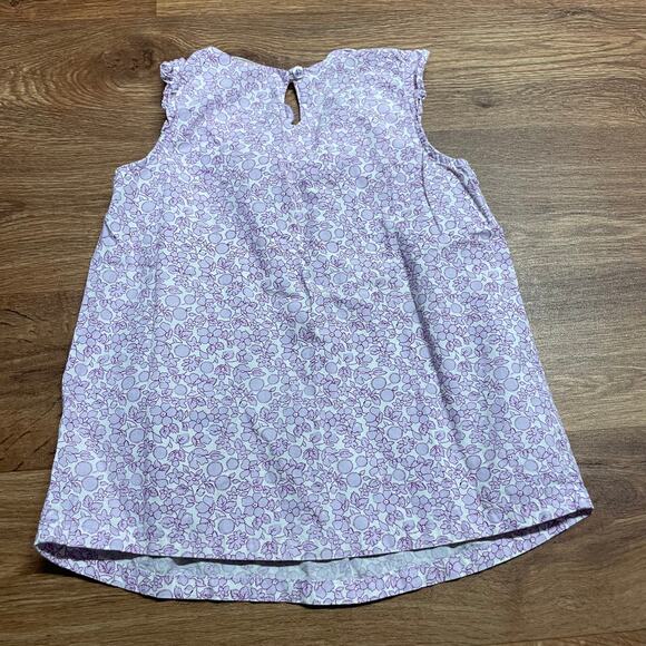 Lands End Girls Purple Floral Micro Print Sleeveless Top Bow Ruffle Size 6 - Picture 2 of 8